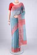 Sky Blue MP Tussar Saree with Plain Body and Temple Border.  displayed on a mannequin