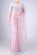 Rose pink MP Tussar Saree with Embroidery on the body and Thin Zari Line.  displayed on a mannequin