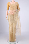 Dark Beige MP Tussar Saree with Embroidery on the body and Thin Zari Line.  displayed on a mannequin