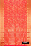 Orange Dual Tone Kanchipuram Silk Saree with Zari Brocade on the body and Zari Border.  displayed on a mannequin