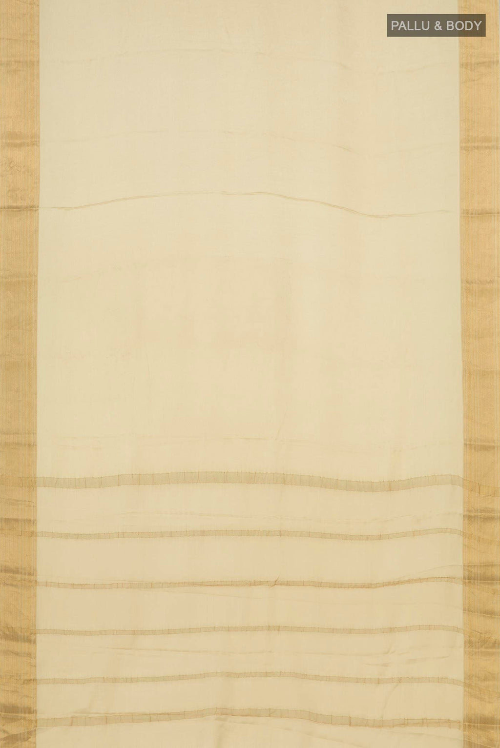 Flat view of Yellow Satin Silk Saree with Plain Body and Zari Border. 