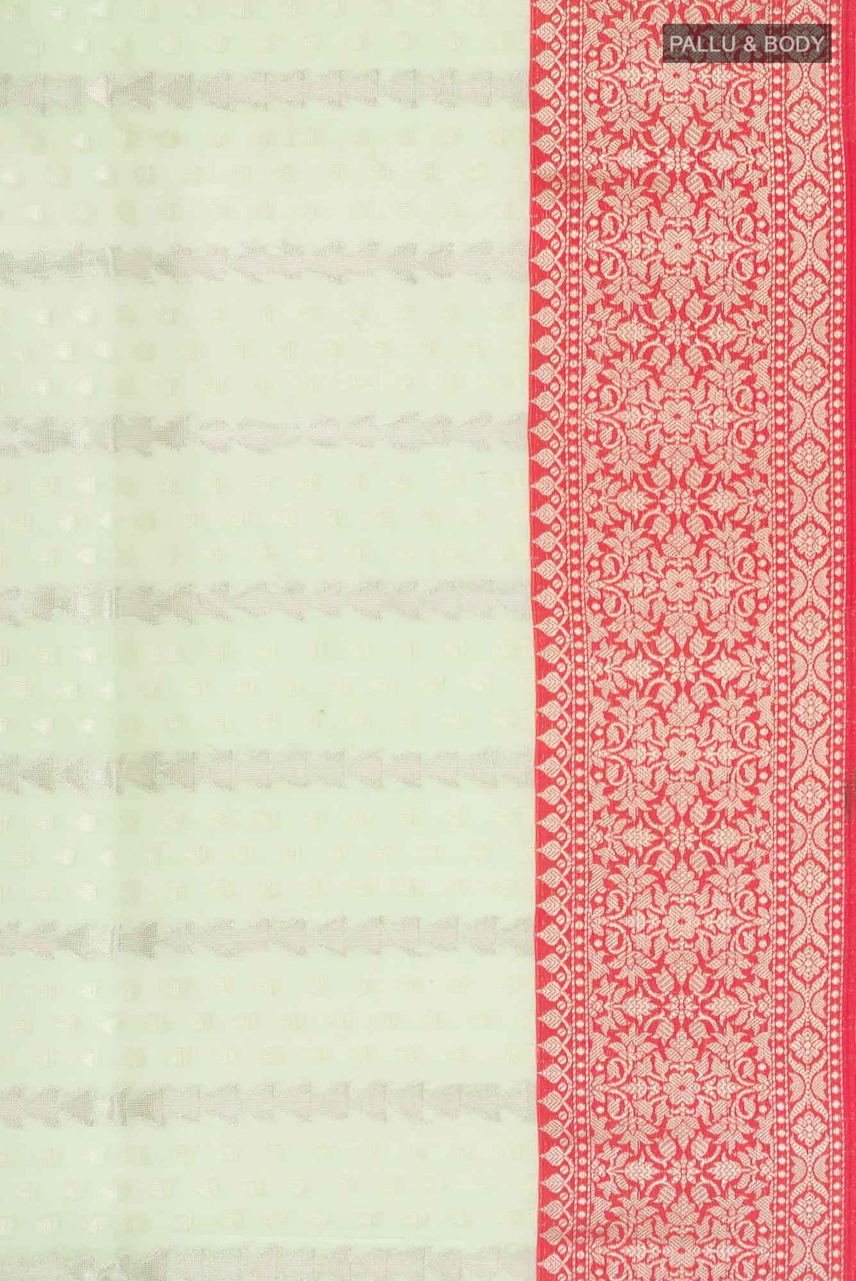 Border image of Green Blended Kora Cotton Saree with Zari Butta on the body and Zari Border. 