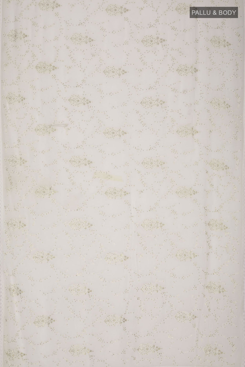 Flat view of Cream Blended Chiffon Saree with Embroidery on the body and Lace Border. 
