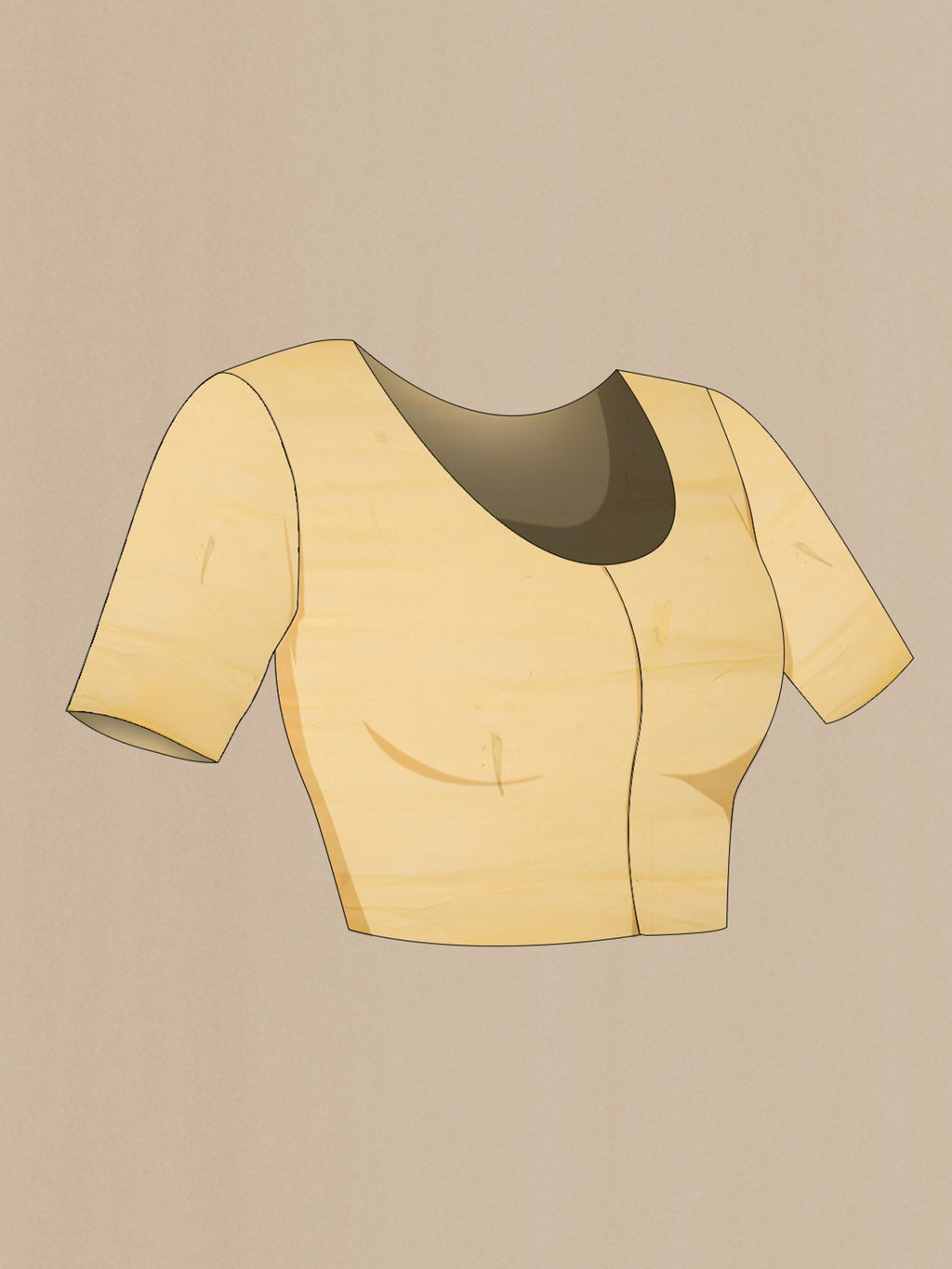 Close up image of the blouse of Yellow Blended Chiffon Saree with Embroidery on the body and Lace Border. 