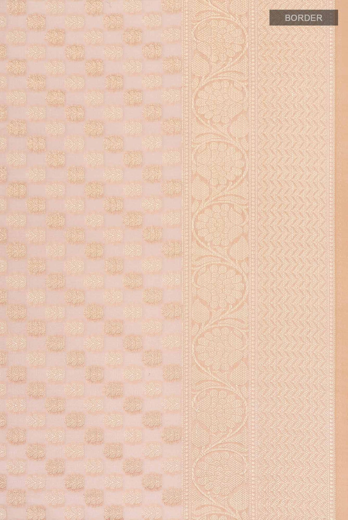 Border image of Rose Gold Blended Kora Cotton Saree with Zari And Thread Butta on the body and Zari Border. 