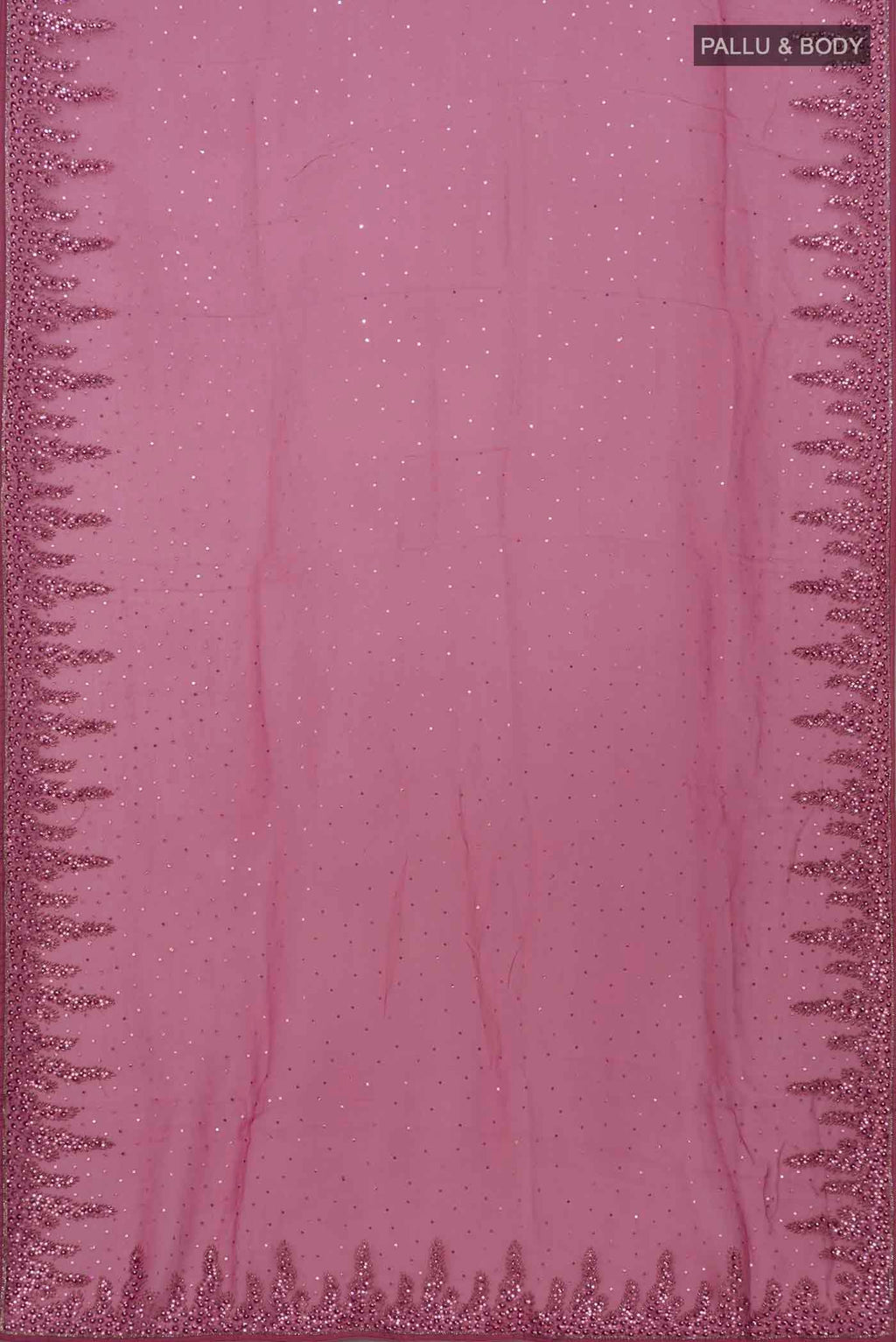 Flat view of Mauve Blended Organza Silk Saree with Embroidery on the body and Fancy Border. 