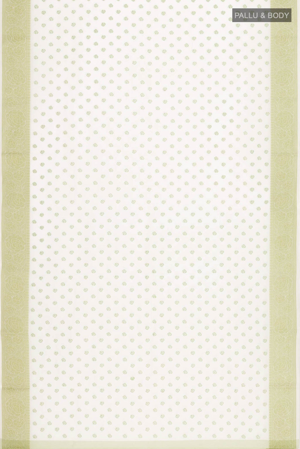 Flat view of Cream Blended Kota Cotton Saree with Embroidery on the body and Thread Border. 