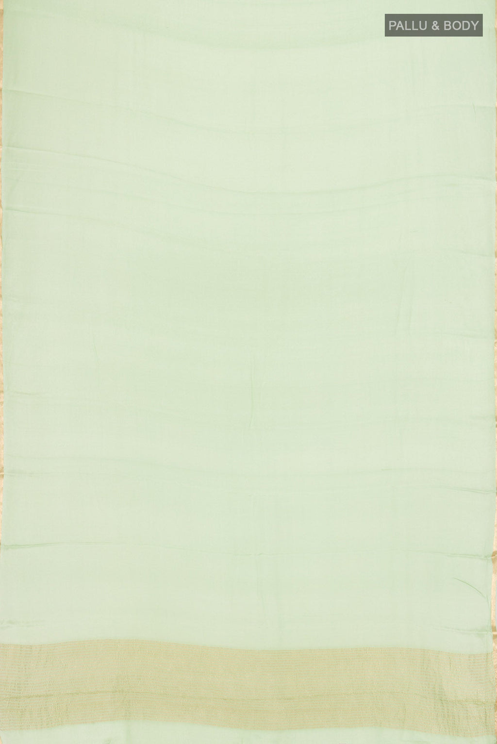 Flat view of Green Mysore Chiffon Saree with Plain Body and Zari Border. 