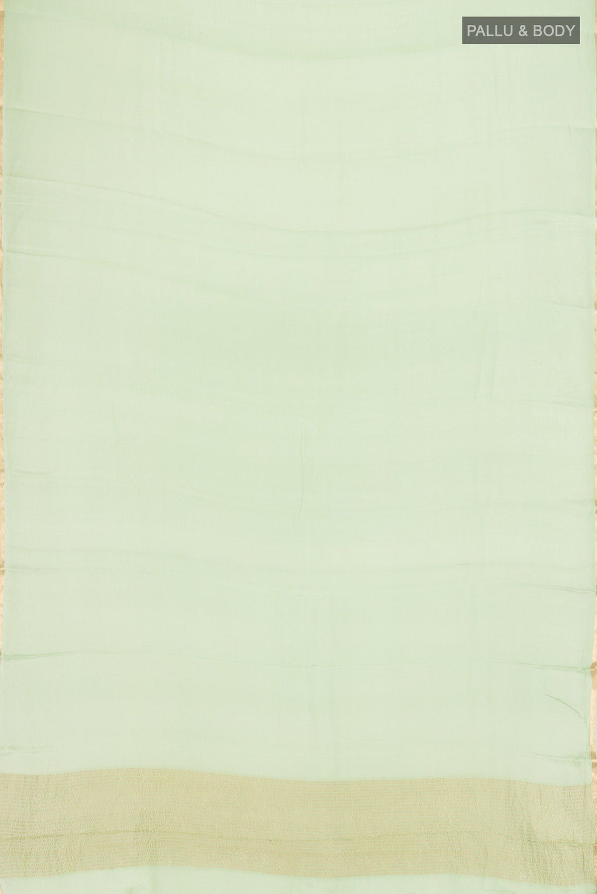 Flat view of Green Mysore Chiffon Saree with Plain Body and Zari Border. 