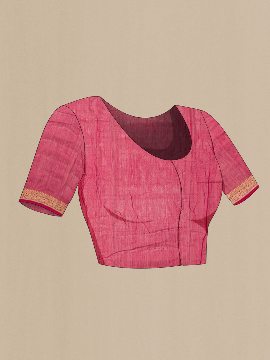 Close up image of the blouse of Maroon Silk Cotton Saree with Floral Print on the body and Zari Border. 