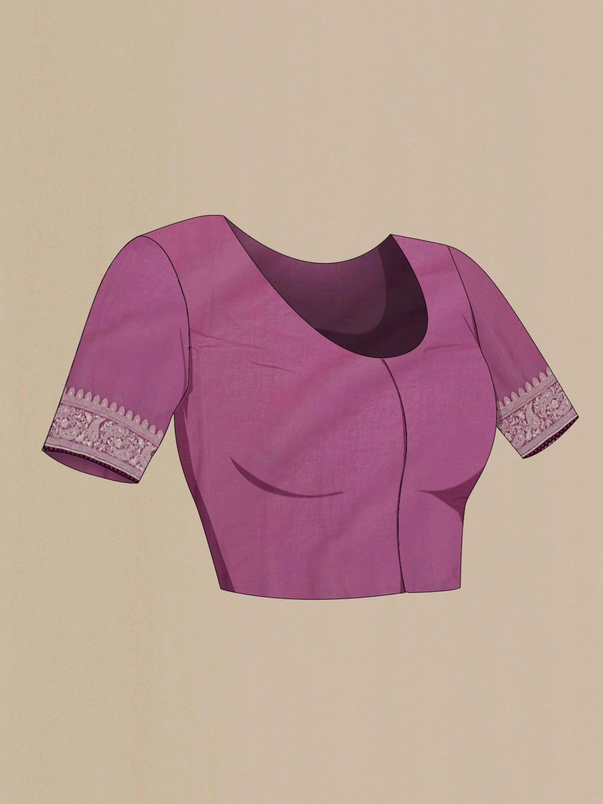 Close up image of the blouse of Magenta Blended Organza Silk Saree with Embroidery on the body and Embroidery Border. 