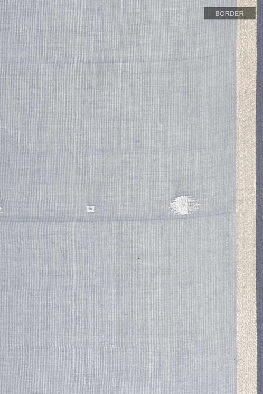 Border image of Grey Bengal Cotton Saree with Jamdani on the body and Zari Border