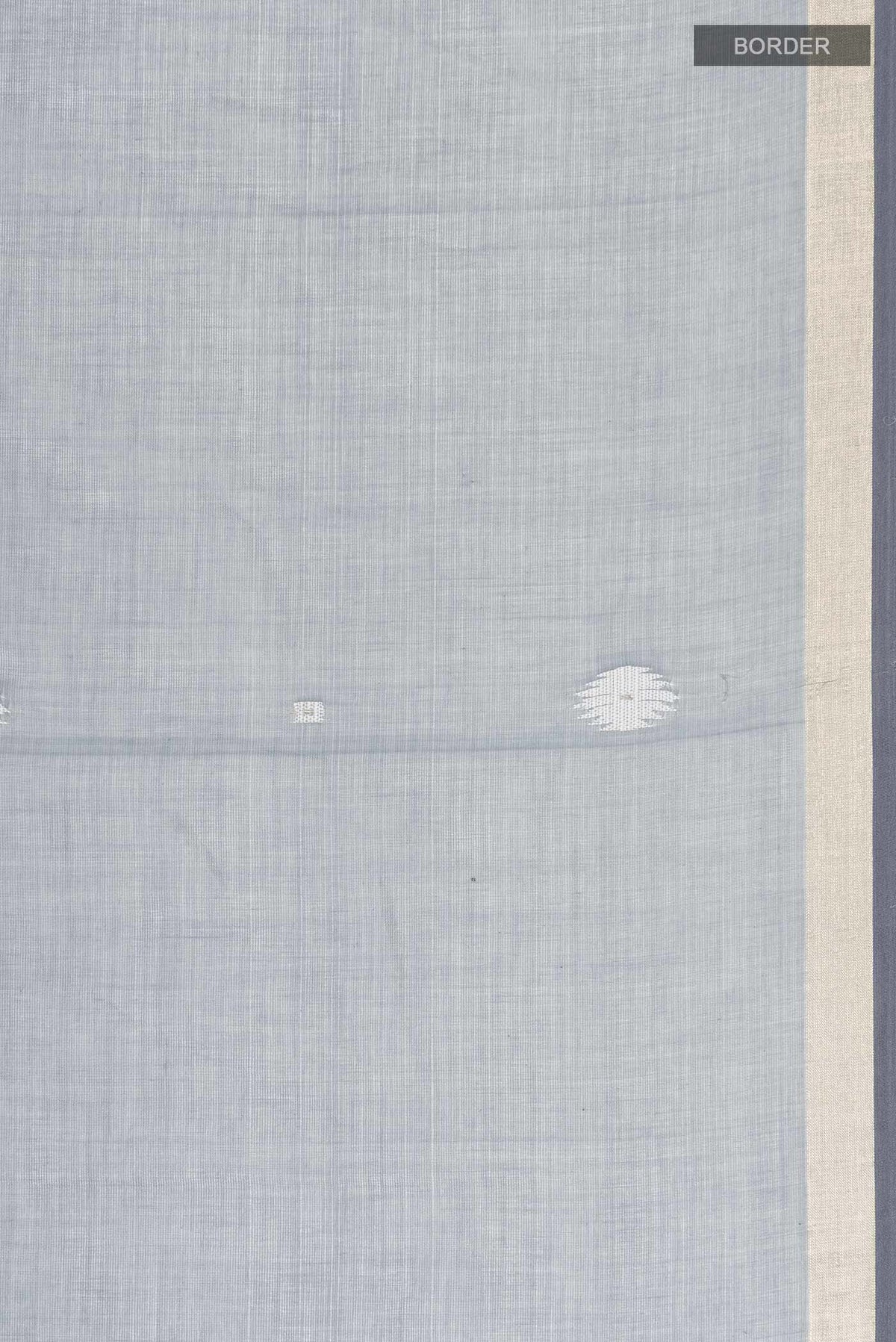 Border image of Grey Bengal Cotton Saree with Jamdani on the body and Zari Border