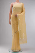 Yellow Bengal Cotton Saree with Jamdani on the body and Zari Border displayed on a mannequin