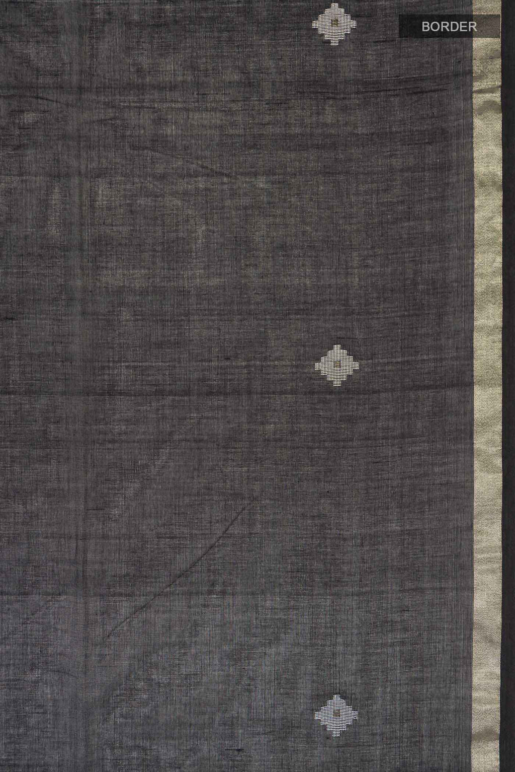 Border image of Black Bengal Cotton Saree with Plain Body and Zari Border