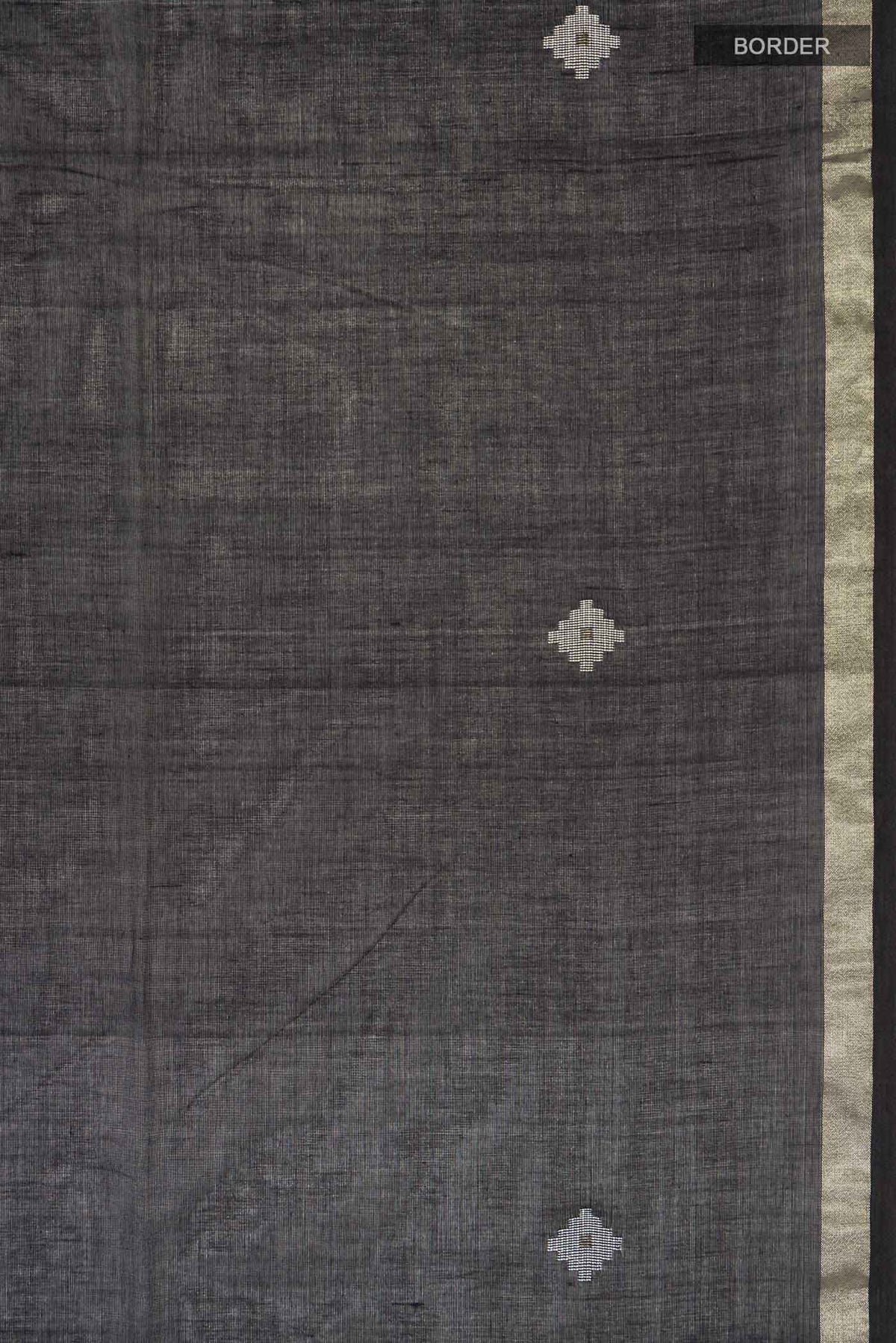 Border image of Black Bengal Cotton Saree with Plain Body and Zari Border