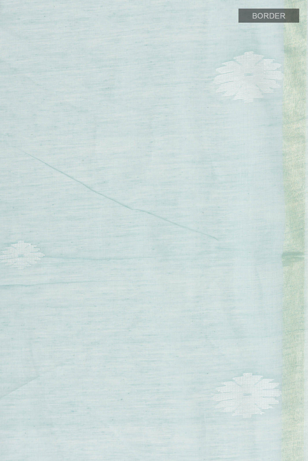 Border image of Sea Green Bengal Cotton Saree with Thread Butta on the body and Zari Border