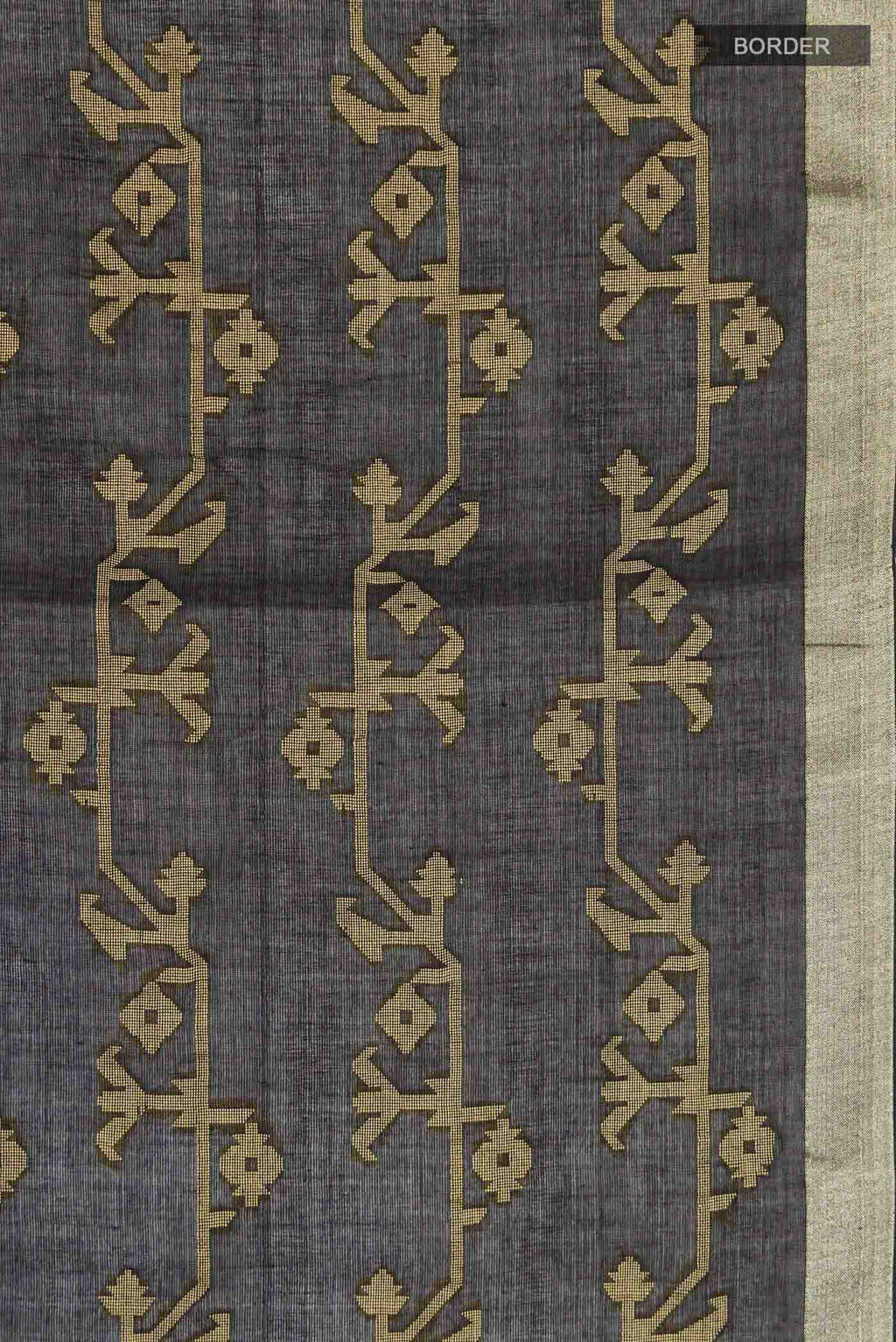 Border image of Black Bengal Cotton Saree with Jamdani on the body and Zari Border