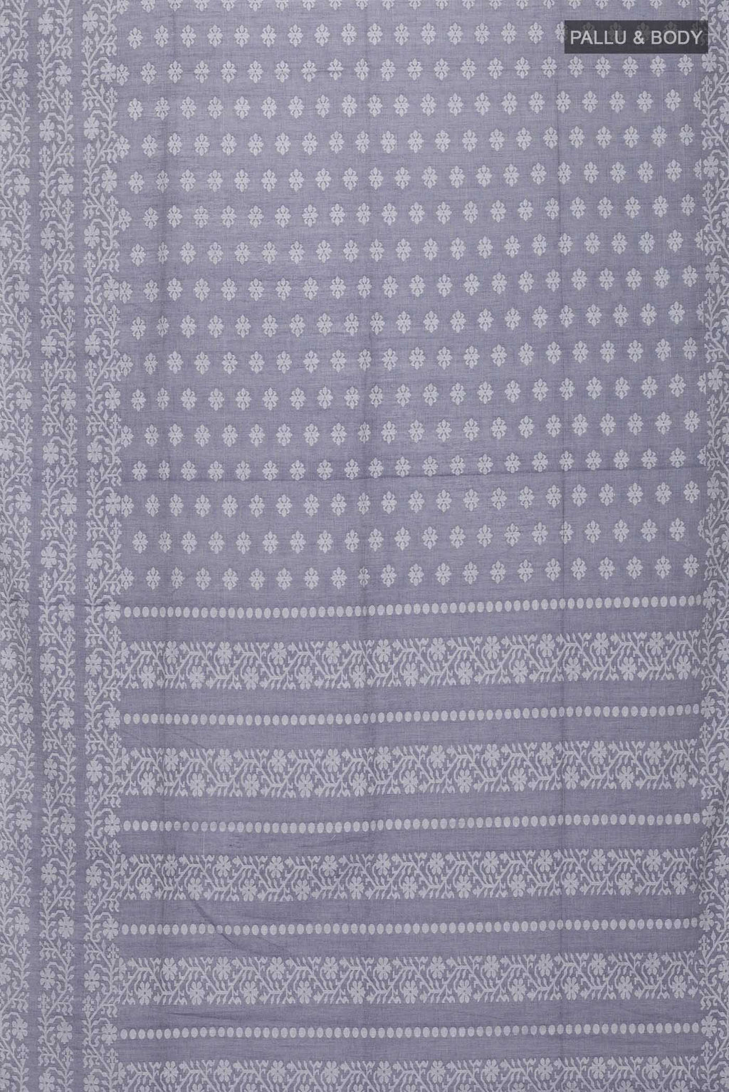 Flat view of Blue Bengal Cotton Saree with Jamdani on the body and Thread Border