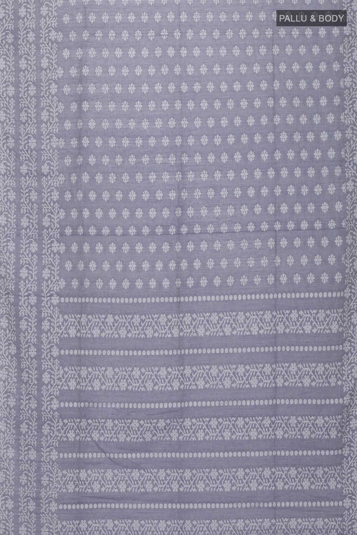 Flat view of Blue Bengal Cotton Saree with Jamdani on the body and Thread Border