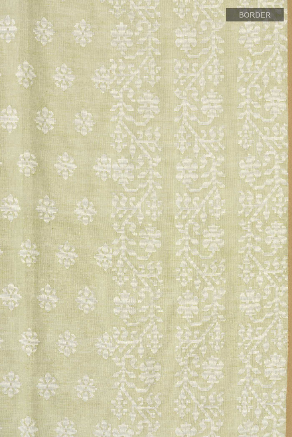 Border image of Light Green Bengal Cotton Saree with Jamdani on the body and Thread Border