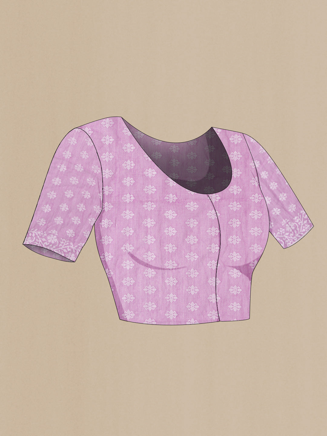 Close up image of the blouse of Purple Bengal Cotton Saree with Jamdani on the body and Thread Border