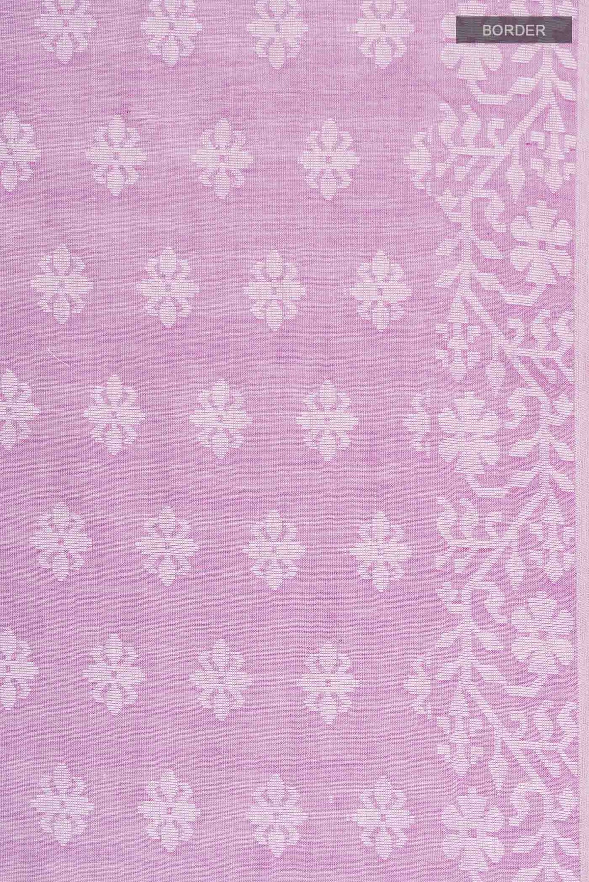 Border image of Purple Bengal Cotton Saree with Jamdani on the body and Thread Border