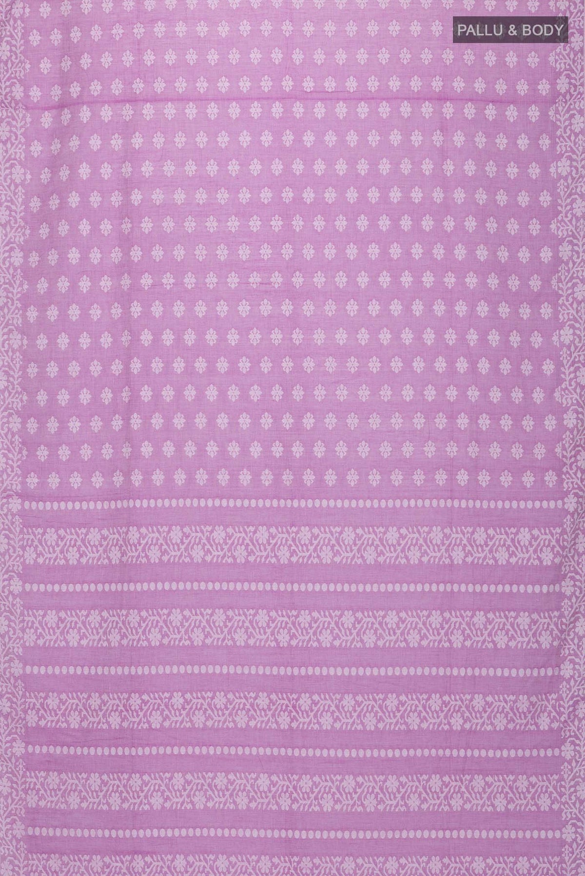 Flat view of Purple Bengal Cotton Saree with Jamdani on the body and Thread Border