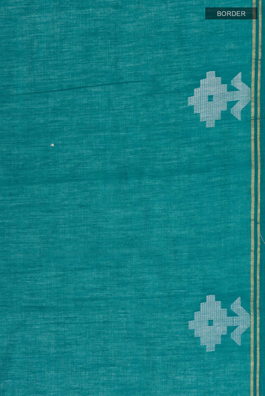 Border image of Teal Bengal Cotton Saree with Plain Body and Zari Border