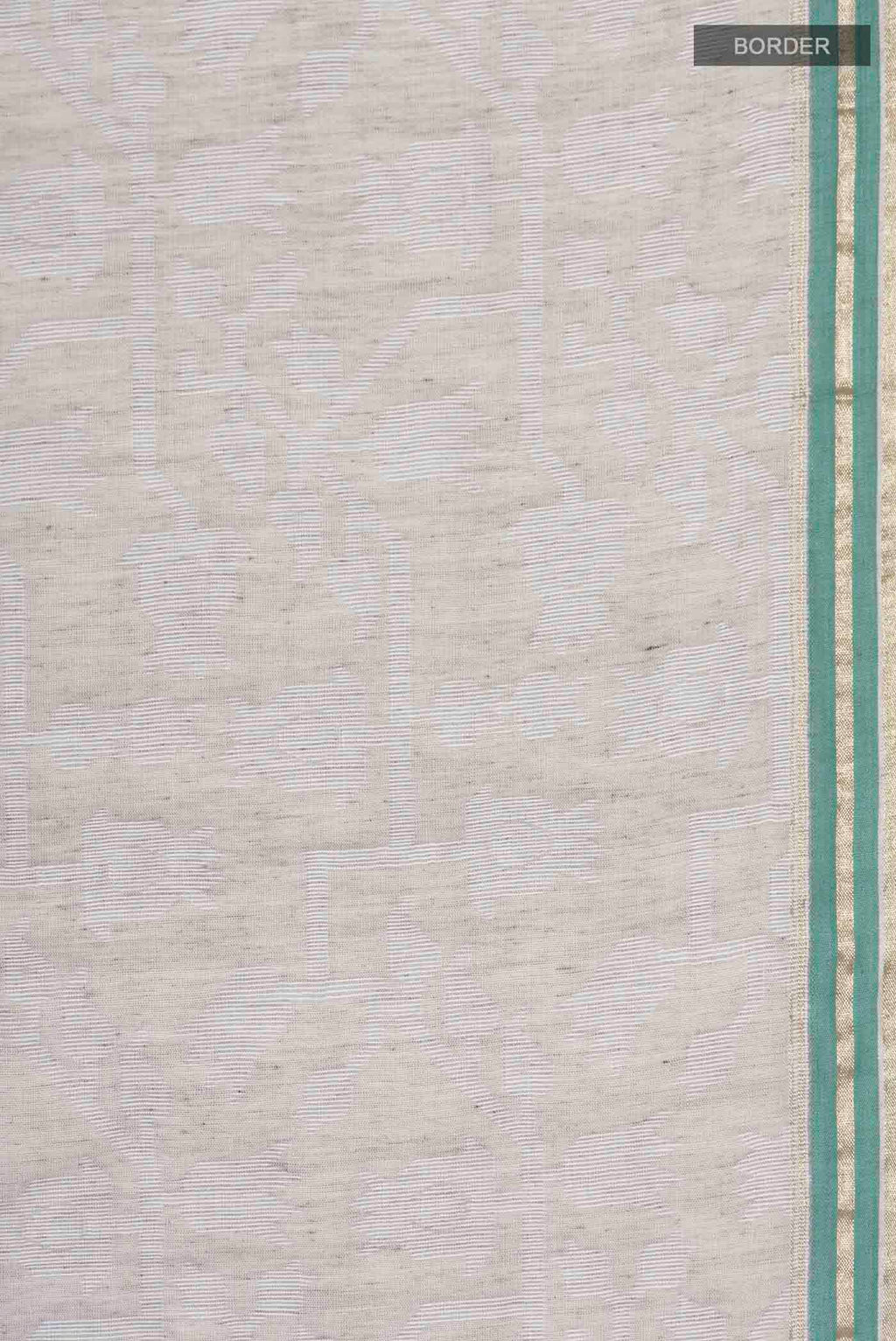 Border image of Grey Bengal Cotton Saree with Jamdani on the body and Plain Border