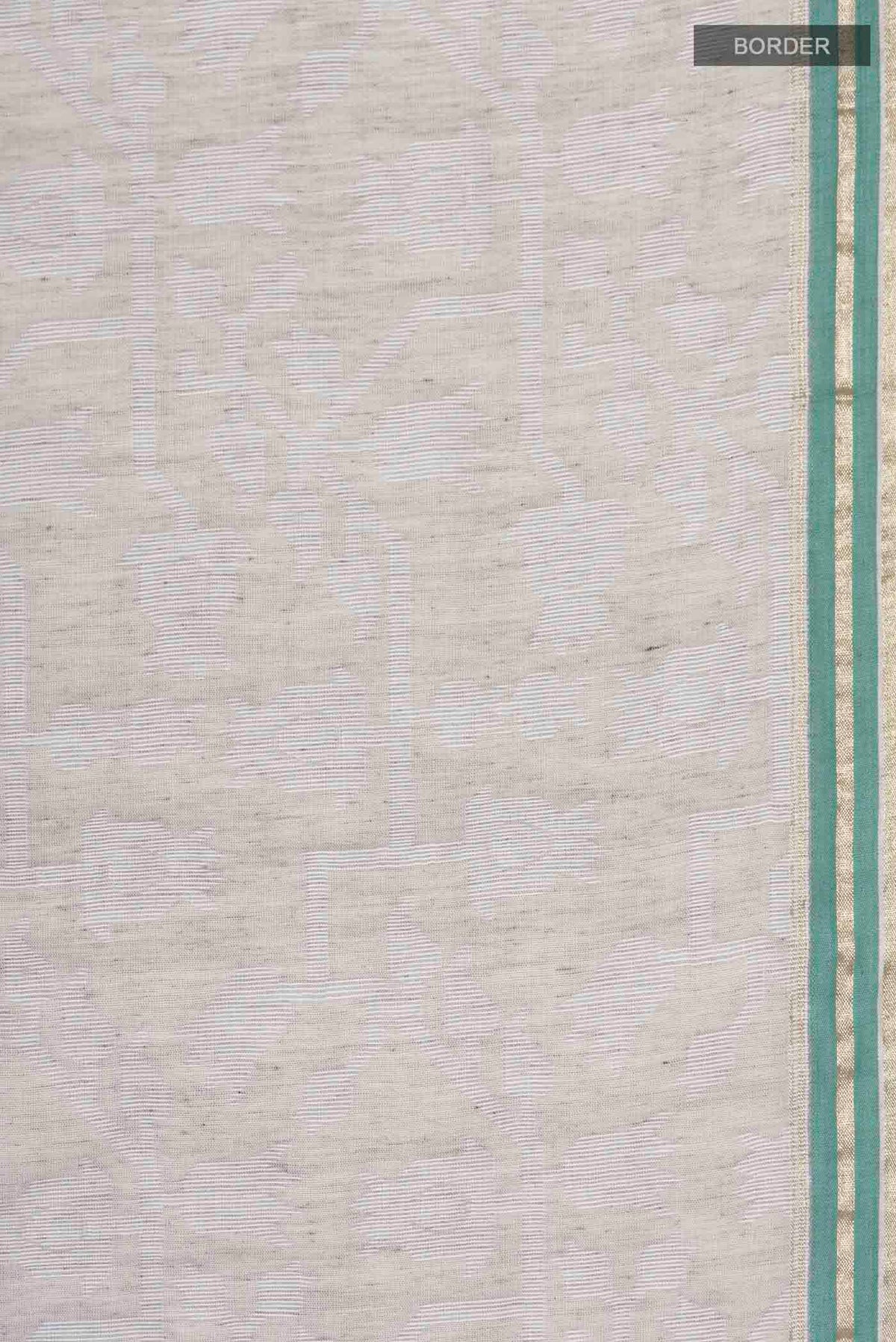 Border image of Grey Bengal Cotton Saree with Jamdani on the body and Plain Border