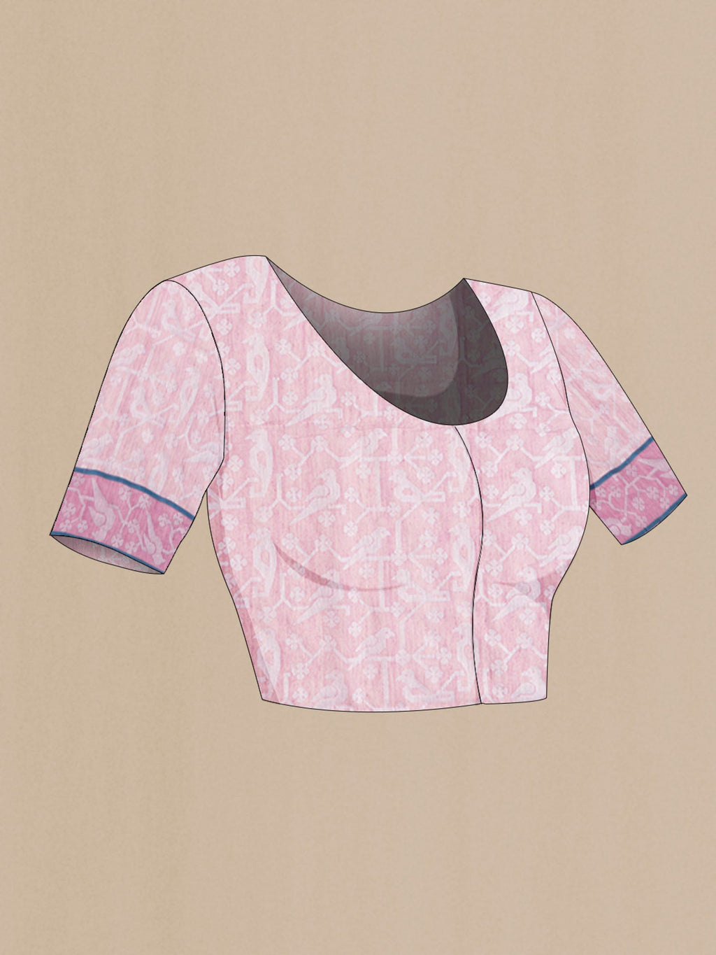 Close up image of the blouse of Mauve Bengal Cotton Saree with Jamdani on the body and Thread Border