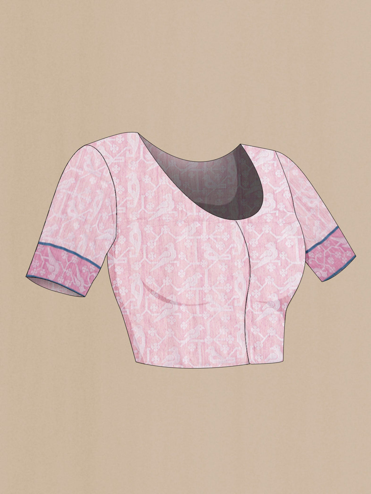Close up image of the blouse of Mauve Bengal Cotton Saree with Jamdani on the body and Thread Border