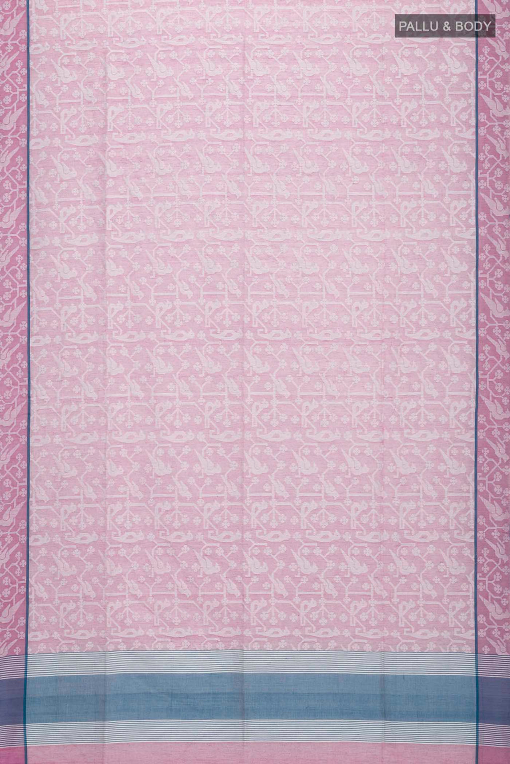 Flat view of Mauve Bengal Cotton Saree with Jamdani on the body and Thread Border