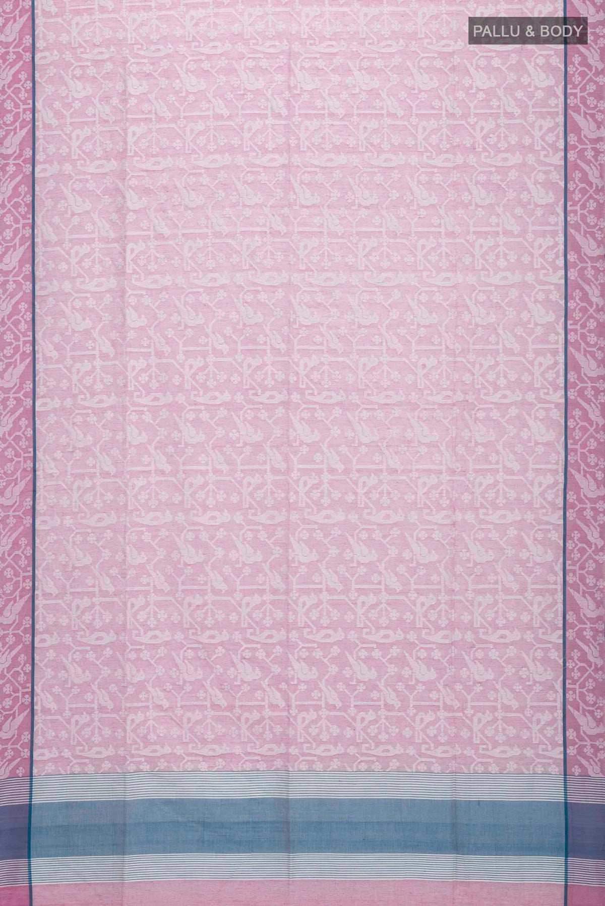 Flat view of Mauve Bengal Cotton Saree with Jamdani on the body and Thread Border