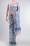 Cream Bengal Cotton Saree with Jamdani on the body and Thread Border displayed on a mannequin