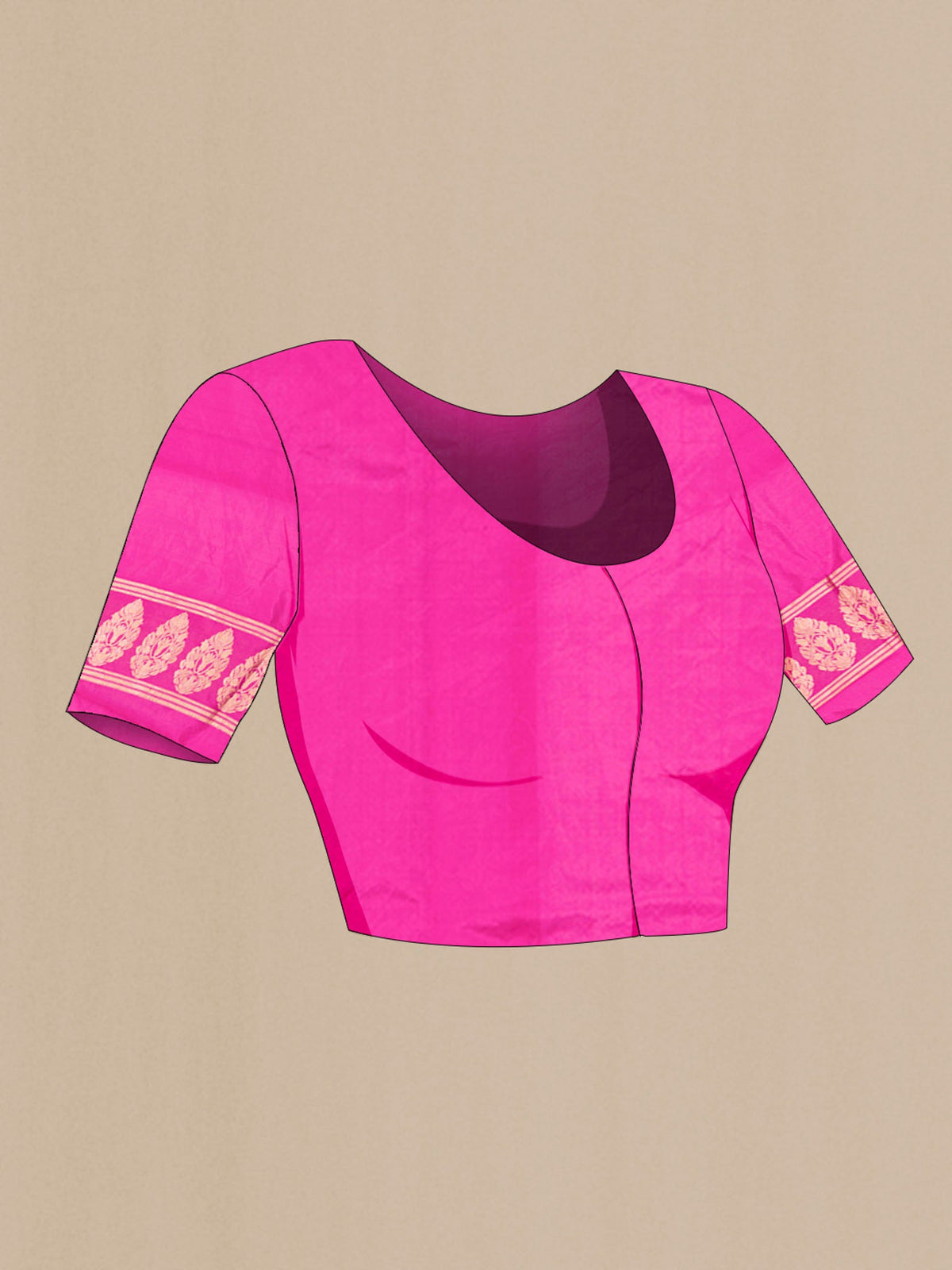 Close up image of the blouse of Pink Banarasi Katan Silk Saree with Zari Brocade on the body and Zari Border