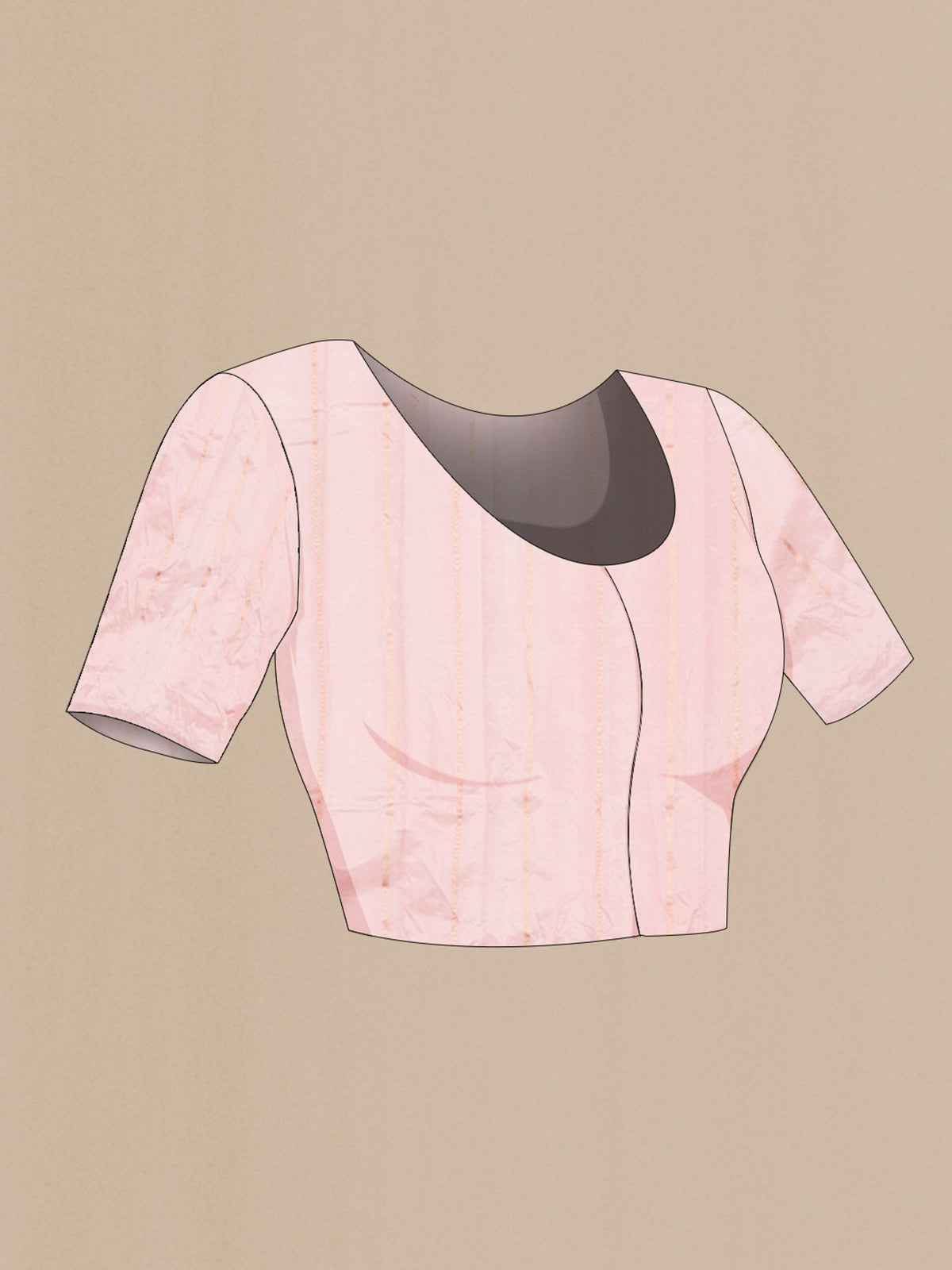 Close up image of the blouse of Pink Banarasi Katan Silk Saree with Zari Butta on the body and Zari Border