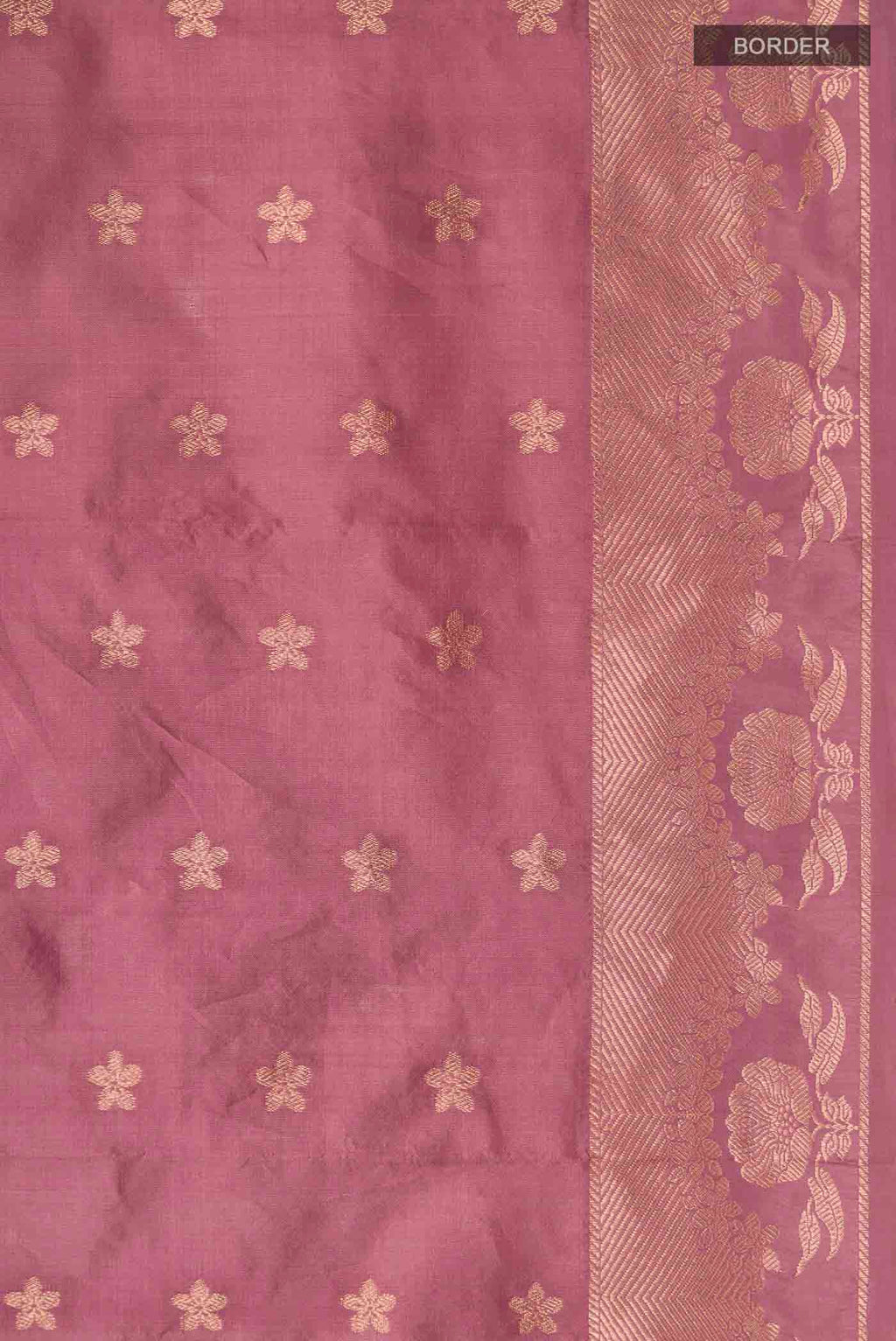 Border image of Coral Banarasi Katan Silk Saree with Zari Butta on the body and Zari Border