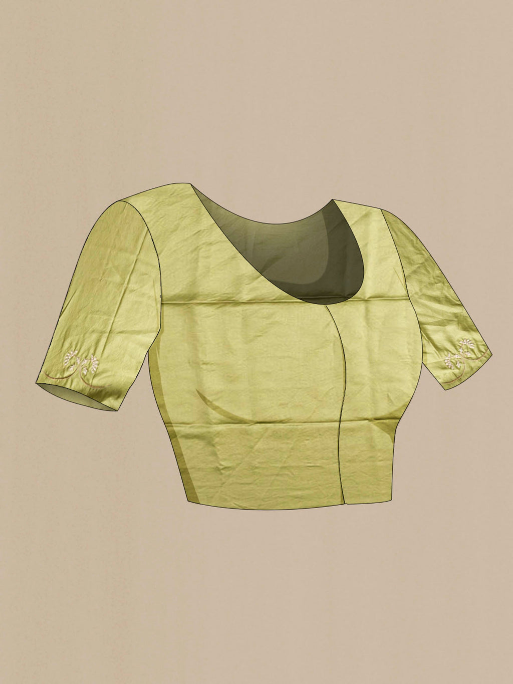 Close up image of the blouse of Green Organza Silk Saree with Plain Body and Embroidery Border