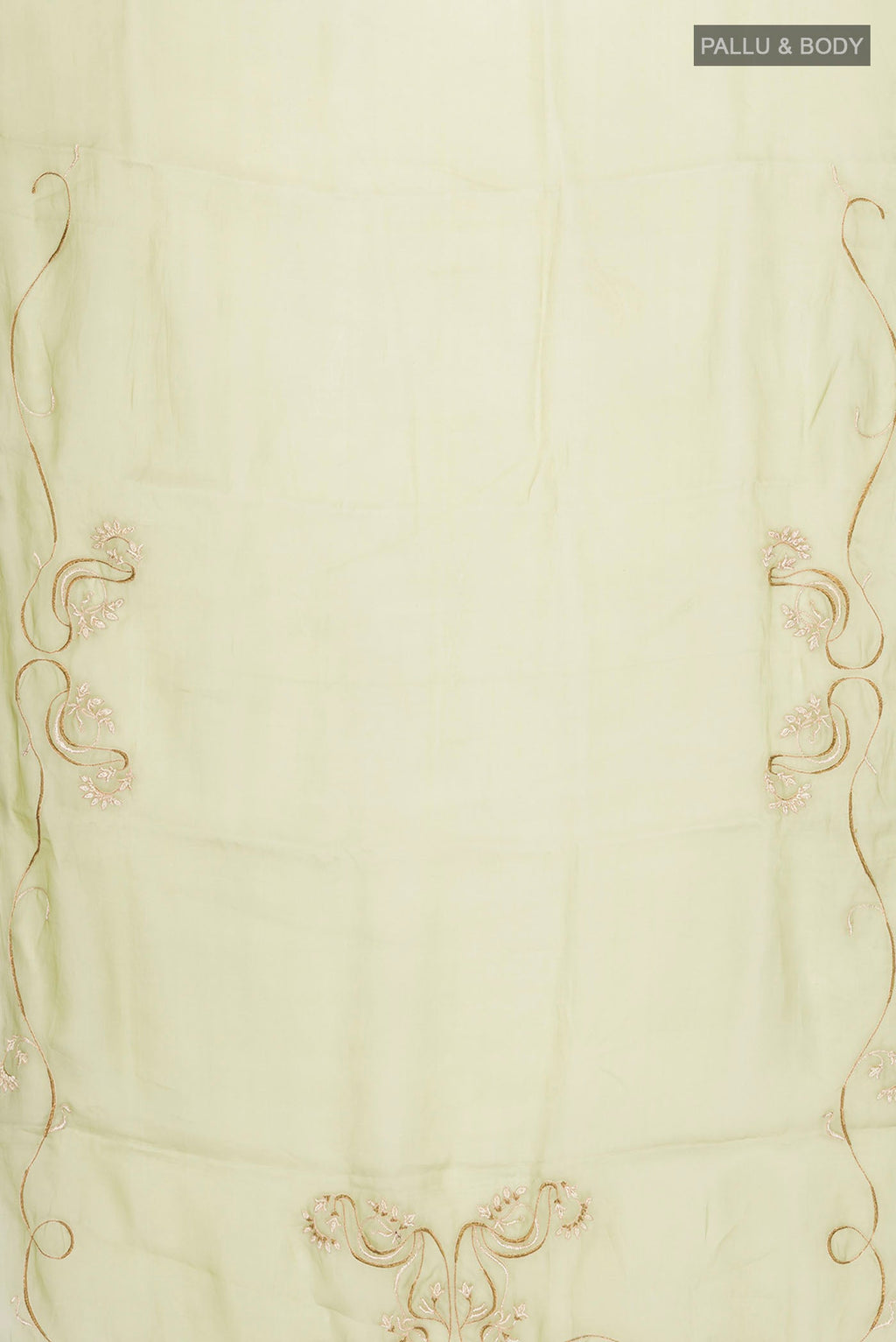 Flat view of Green Organza Silk Saree with Plain Body and Embroidery Border