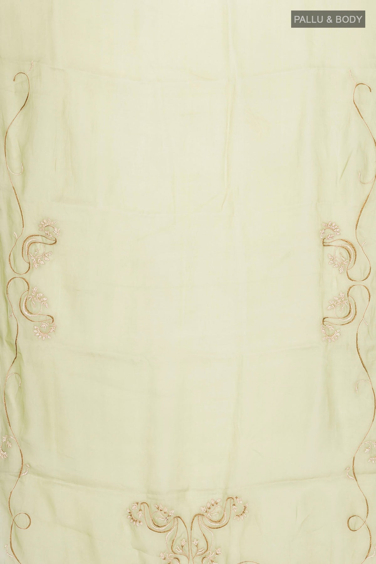 Flat view of Green Organza Silk Saree with Plain Body and Embroidery Border