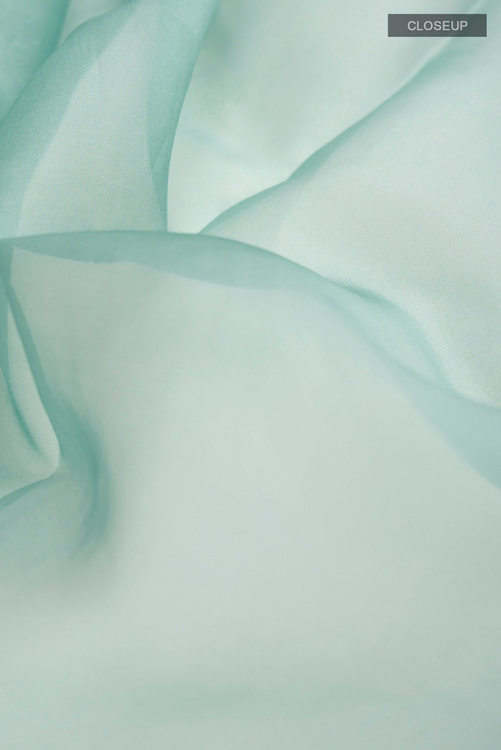 Close up of Green Organza Silk Saree with Plain Body and Embroidery Border displaying folds