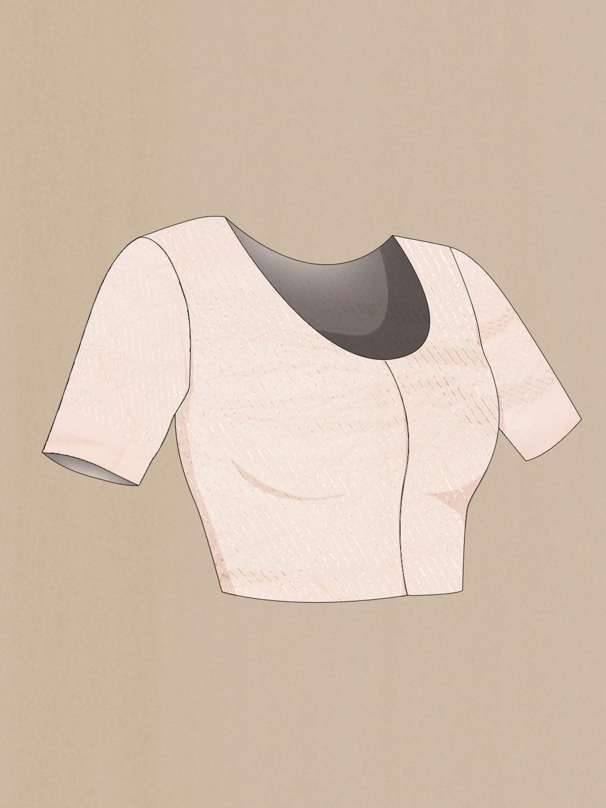 Close up image of the blouse of Cream Organza Silk Saree with Plain Body and Embroidery Border
