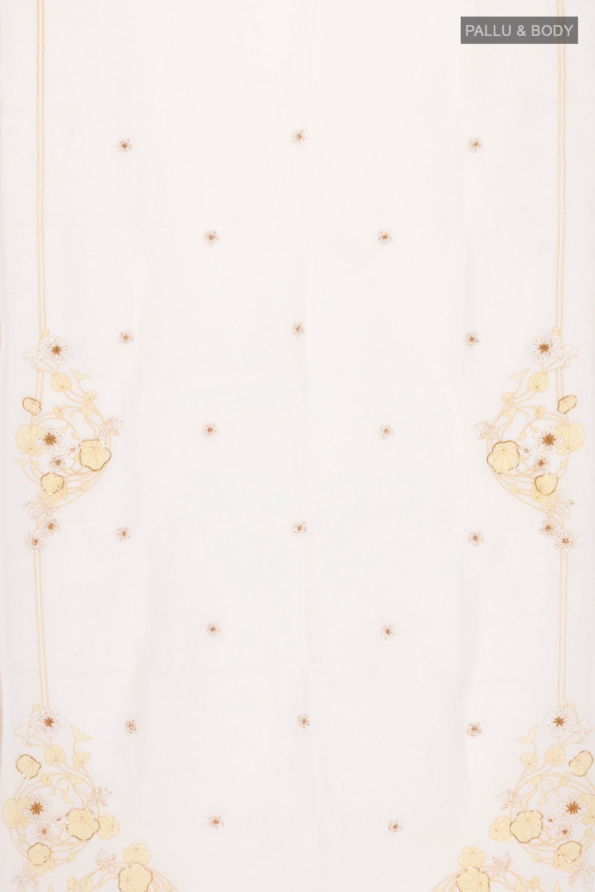 Flat view of Cream Organza Silk Saree with Plain Body and Embroidery Border