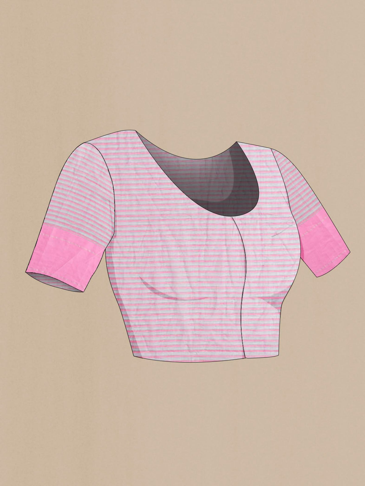 Close up image of the blouse of Patang features fine multi-coloured checks woven using four harmonious hues, creating a lively yet balanced design Translating to ?te)n Hindi, the saree reflects the light, easy spirit of a patang gliding across an open sky The border and pallu are minimal, finished with delicate zari accents that add subtle richness With its balanced play of colour, it makes for a breathable, comfortable drape