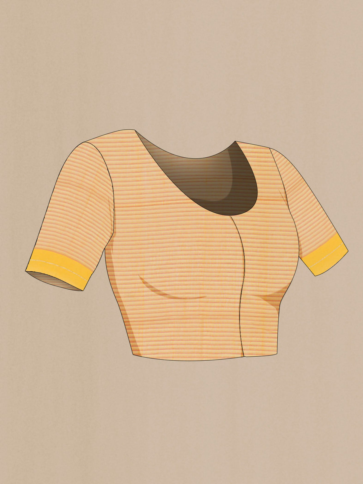 Close up image of the blouse of Patang features fine multi-coloured checks woven using four harmonious hues, creating a lively yet balanced design Translating to ?te)n Hindi, the saree reflects the light, easy spirit of a patang gliding across an open sky The border and pallu are minimal, finished with delicate zari accents that add subtle richness With its balanced play of colour, it makes for a breathable, comfortable drape