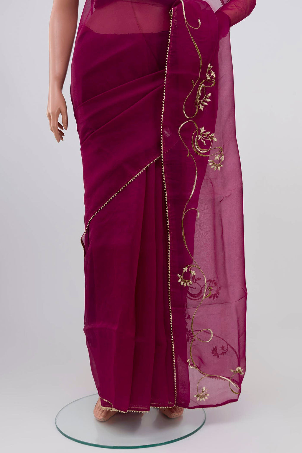 Border image of Purple Organza Silk Saree with Embroidery on the body and Attached Border