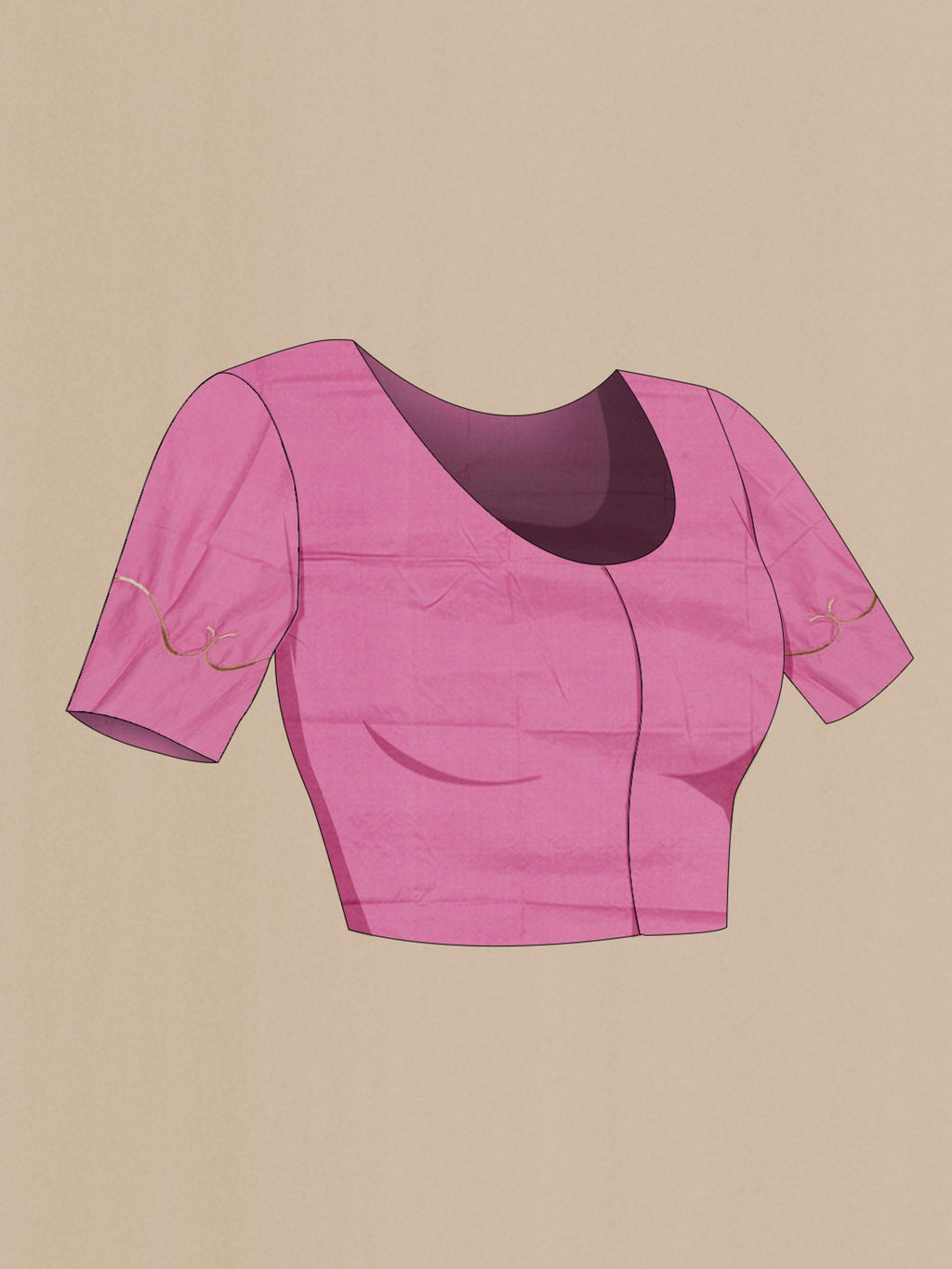 Close up image of the blouse of Rose pink Organza Silk Saree with Embroidery on the body and Attached Border
