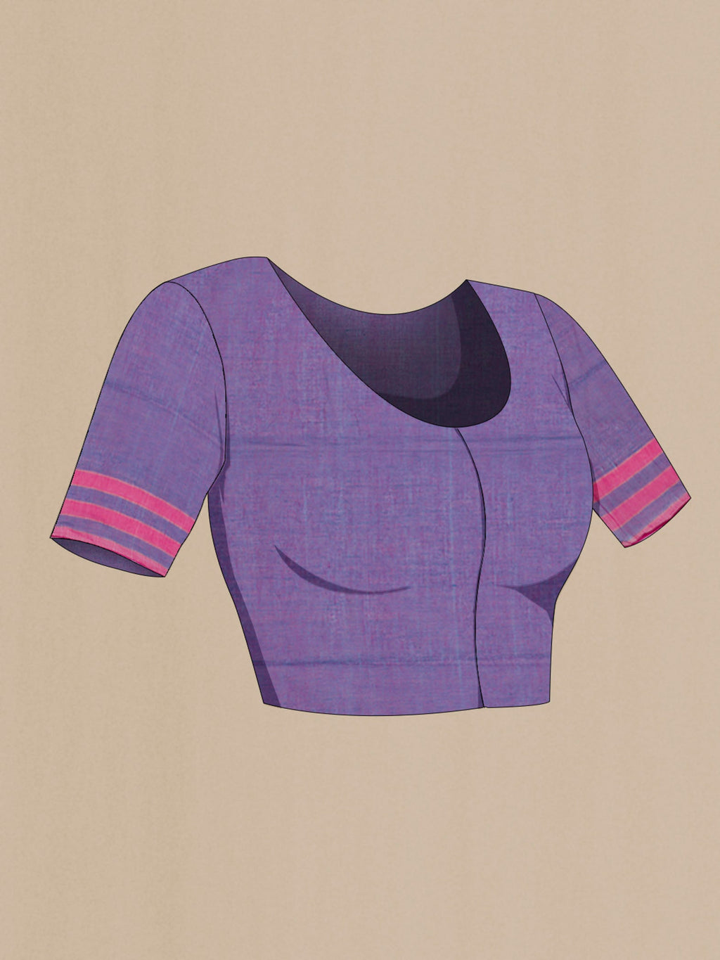 Close up image of the blouse of Kuhu, named after the soft call of the koel that signals the arrival of summer, carries the same cheerful warmth in its colours The palette brings together softer tones and brighter hues in a lively blend Rendered in cotton, it features asymmetrical borders and subtle zari stripes across the body, while the pallu continues the stripe play, edged in delicate zari for a bright, balanced finish